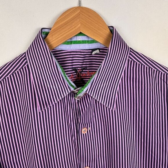 Robert Graham Men's Long Sleeve Button up Shirt 100% Cotton XL Contrasting cuff - Picture 7 of 14